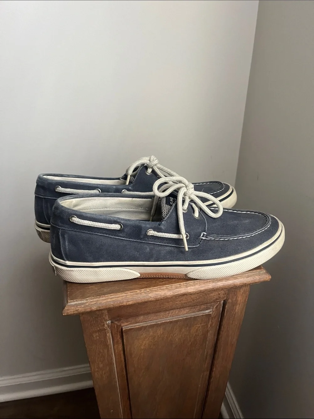 Men's Navy Suede Boat Shoes with White Laces